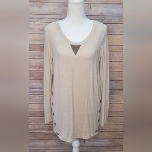 Filly Flair Long Sleeve Elbow Patch Top in Oatmeal - Medium